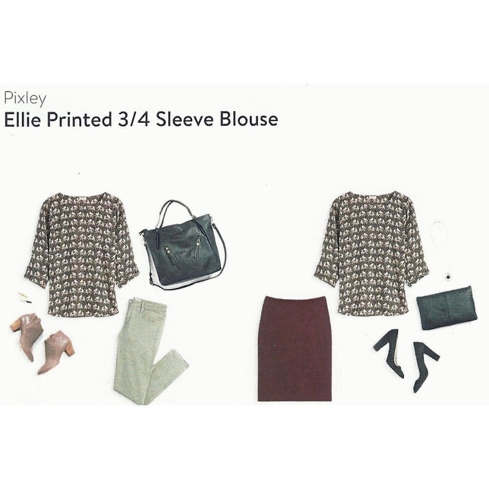 Pixley Stitch Fix Womens Small Ellie Elephant Printed 3/4 Sleeve Blouse 1672
